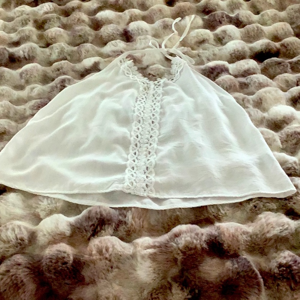 White tie neck top w/ lace details -Small NWOT